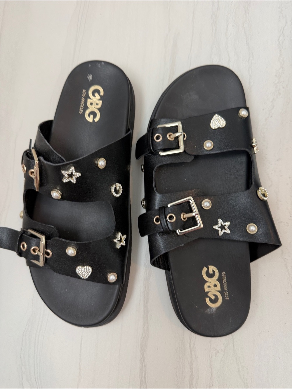 GBG Los Angeles Black Girls' Studded Buckle Slide Sandals